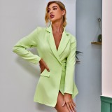 Autumn Solid Color Wrapped Long Blazer