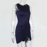 Solid Color Sexy Sleeveless Ruched Strings Mini Dress