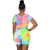 Summer Tie Dye Knotted Shirt and Ripped Shorts Set