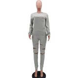 Autumn Solid Color Casual Zipped Shirt and Pants Set