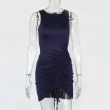Solid Color Sexy Sleeveless Ruched Strings Mini Dress