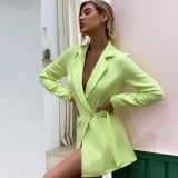 Autumn Solid Color Wrapped Long Blazer