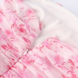 Vintage Floral Ruched Strap Mini Dress