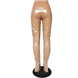 Sexy Slit Bottom High Waist Stacked Leather Pants
