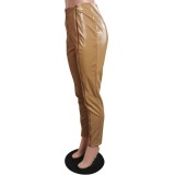 Sexy High Waist Zipper Leather Pants