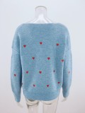 Autumn Heart Print V-Neck Regular Loose Sweaters