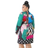 Plus Size Autumn Character Print Colorful Tied Party Dress
