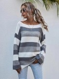Autumn Striped O-Neck Loose Pullover Sweaters