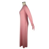 Autumn Solid Color Casual Long Dress with Tied Cuffs
