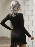 Autumn Simple Black Mermaid Mini Dress with Full Sleeves