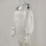 Summer White Sexy Puff Sleeves Strapless Vintage Mini Dress