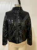 Winter Solid Color Padded Leather Jacket