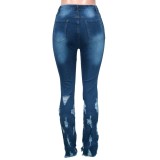 Stylish Blue Ripped Damaged Jeans