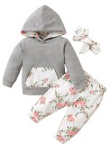 Baby Girl Autumn Floral Hoodie Sweatsuit with Headband