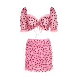 Party Pink Hearts Vintage Crop Top and Mini Skirt Set