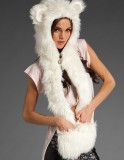 Winter Imitation Fur Animal Hoody Scarf with Pockets