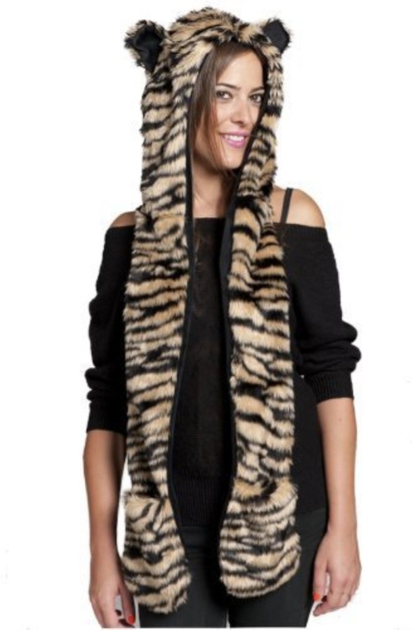 Winter Imitation Fur Animal Hoody Scarf with Pockets