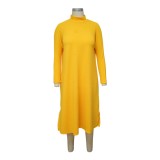 Autumn Yellow Turtleneck Loose A-line Shirt Dress
