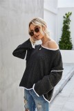 Autumn Blank Round Neck Loose Pullover Sweater with Contrast Trims