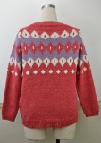 Autumn Geommetric Round Neck Regular Pullover Sweater