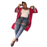 Autumn African Stripes Long Cardigans with Belt