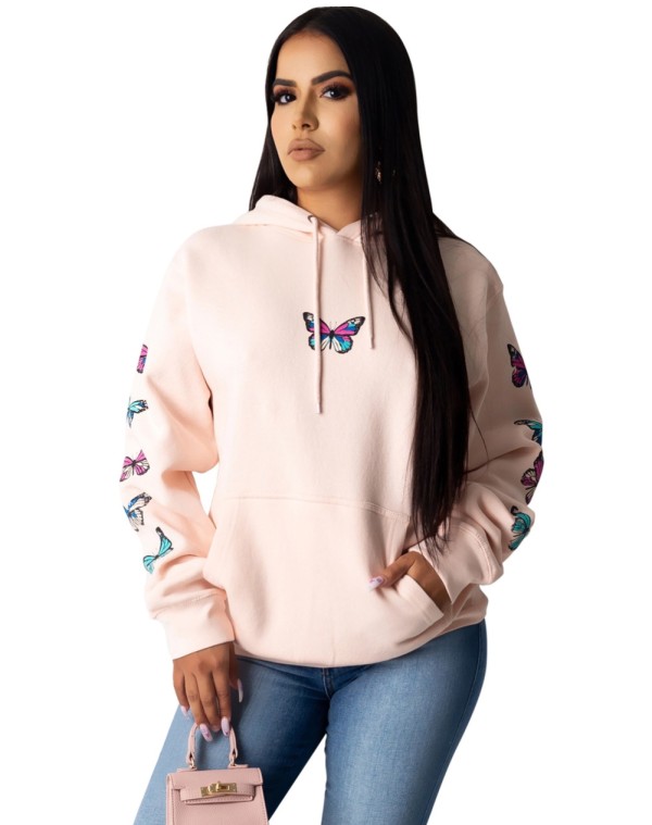 Autumn Butterfly Loose Fit Hoodie Pocket Sweats