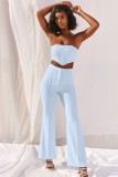 Party Sexy Solid Color Strapless Crop Top and High Waist Pants Set