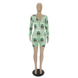 Autumn Print V-Neck Fitted Pajama Rompers