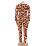Plus Size Autumn Camou Print Pajama Jumpsuit