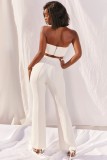 Party Sexy Solid Color Strapless Crop Top and High Waist Pants Set