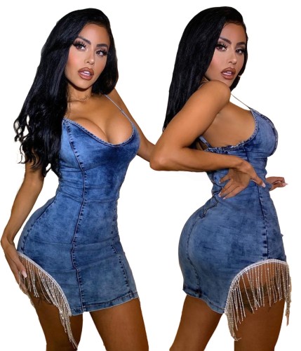 Сексуальное джинсовое платье с ремешками на бретелях Party