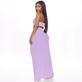Sexy Solid Color Bandeau Top and Irregular Long Skirt Set