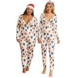 Plus Size Christmas Print Pajama Jumpsuit