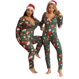 Plus Size Christmas Print Pajama Jumpsuit