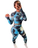 Autumn Tie Dye Matching Sexy Fitted Crop Top and High Waist Pants
