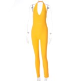 Sexy Solid Color Sleeveless Halter Bodycon Jumpsuit