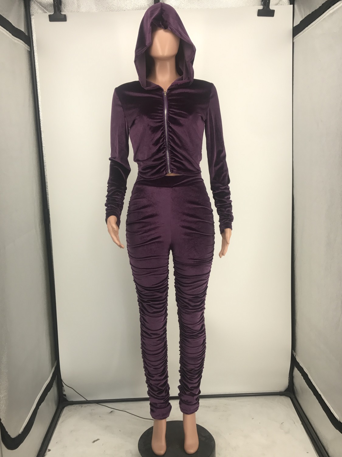 Wholesale Autumn Two Piece Matching Velvet Stack Tracksuit | Global Lover