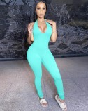 Sexy Solid Color Sleeveless Halter Bodycon Jumpsuit