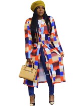 Cappotto lungo africano colorato geometrico con maniche lunghe