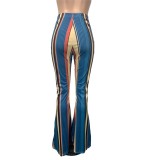 Africa Colorful Striped Sexy High Waist Flare Trousers