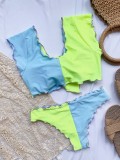 Sexy Two Piece Contrast Ruffles Knotted Swimwear
