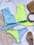 Sexy Two Piece Contrast Ruffles Knotted Swimwear