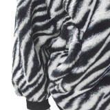 Winter Zebra Print Zip Up Plush Jacket