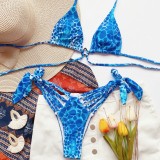 Sexy Print Blue Strings Halter Swimwear