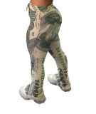 Africa Dollar Print High Waist Side Slit Stack Pants