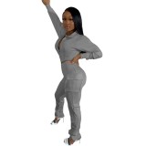 Long Sleeve Pocketed Solid Plain Tracksuit