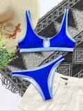 Simple Two Piece Blue Swimwear with Contrast Trims