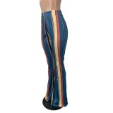 Africa Colorful Striped Sexy High Waist Flare Trousers