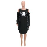 Halloween Spider Print Black Shirt Dress