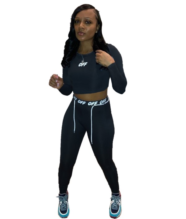 Autumn Sports Fitness Letter Print Crop Top and Legging Set